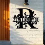 Custom Metal Floral Monogram Split Letter R Metal Address Sign House number Hanging Address Plaque Yard Sign Outdoor decor