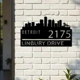 Custom Metal Detroit city skyline Metal Address Sign Hanging Address Plaque house number Yard Outdoor Sign