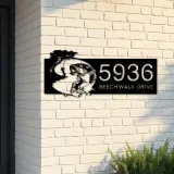 Custom Metal Bass fishing fisherman Metal Address Sign, House number, Outdoor Number Signage, Yard Sign Address Plate001