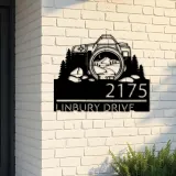 Custom Metal Camera mountain scene photography Metal Address Sign, House number, Outdoor Number Signage, Yard Sign Address Plate