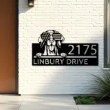 Custom Metal Vizsla dog US flag glasses Metal Address Sign House number Hanging Address Plaque Yard Sign Outdoor decor