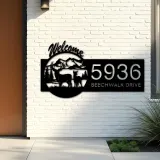 Custom Metal Deer mountain scene Wildlife Welcome Metal Address Sign, House number, Outdoor Number Signage, Yard Sign Address Plate
