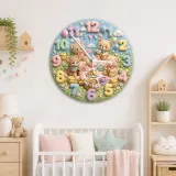 Teddybär Tee-Party Wanduhr für Kinderzimmer | Pastell Babyausstattung, Wunderschönes Geschenk zur Babyparty für Mädchen & Jungen (34,5 cm)