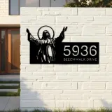 Custom Metal Jesus Christ Metal Address Sign House number Hanging Address Plaque Yard Sign Outdoor