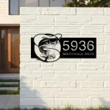 Custom Metal Catfish fishing rod bait hook Metal Address Sign, House number, Outdoor Number Signage, Yard Sign Address Plate