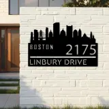 Custom Metal Boston city skyline Metal Address Sign Hanging Address Plaque house number Yard Outdoor Sign