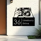 Custom Metal Hands holding camera photography Metal Address Sign, House number, Outdoor Number Signage, Yard Sign Address Plate