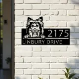 Custom Metal Shetland Sheepdog Cute puppy Metal Address Sign House number Hanging Address Plaque Yard Sign Outdoor decor
