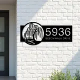 Custom Metal Scene with willow tree river Metal Address Sign, House number, Outdoor Number Signage, Yard Sign Address Plate