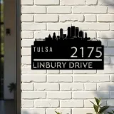 Custom Metal Tulsa city skyline Metal Address Sign Hanging Address Plaque house number Yard Outdoor Sign
