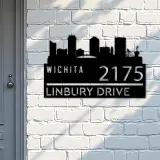 Custom Metal Wichita city skyline Metal Address Sign Hanging Address Plaque house number Yard Outdoor Sign