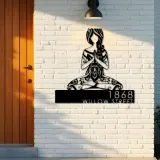 Custom Metal Yoga Girl in hippie style Metal Address Sign, House number, Outdoor Number Signage, Yard Sign Address Plate
