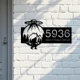 Custom Metal Alien UFO bigfoot sasquatch Metal Address Sign, House number, Outdoor Number Signage, Yard Sign Address Plate