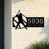Custom Metal Baseball player Sport Metal Address Sign, House number, Outdoor Number Signage, Yard Sign Address Plate002