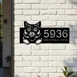 Custom Metal British shorthair Cute peeking cat Metal Address Sign, House number, Outdoor Number Signage, Yard Sign Address Plate