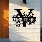 Custom Metal Floral Monogram Split Letter Y Metal Address Sign House number Hanging Address Plaque Yard Sign Outdoor decor