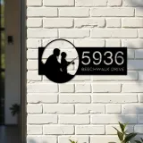 Custom Metal Father and son fishing Metal Address Sign, House number, Outdoor Number Signage, Yard Sign Address Plate