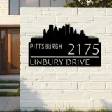 Custom Metal Pittsburgh city skyline Metal Address Sign Hanging Address Plaque house number Yard Outdoor Sign