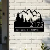 Custom Metal Deer couple mountain scene Metal Address Sign, House number, Outdoor Number Signage, Yard Sign Address Plate
