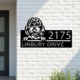 Custom Metal Goldendoodles dog Cute puppy Metal Address Sign House number Hanging Address Plaque Yard Sign Outdoor decor