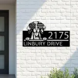 Custom Metal Vizsla dog US flag glasses Metal Address Sign House number Hanging Address Plaque Yard Sign Outdoor decor