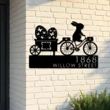 Custom Metal Bunny Easter Eggs trailer rabbit Metal Address Sign, House number, Outdoor Number Signage, Yard Sign Address Plate