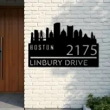Custom Metal Boston city skyline Metal Address Sign Hanging Address Plaque house number Yard Outdoor Sign