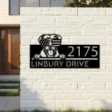 Custom Metal American Pitbull dog US glasses Metal Address Sign House number Hanging Address Plaque Yard Sign Outdoor decor