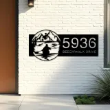 Custom Metal Kayaking Kayak lake mountain scene Metal Address Sign, House number, Outdoor Number Signage, Yard Sign Address Plate