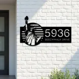 Custom Metal Statue of liberty US flag 4th July Metal Address Sign, House number, Outdoor Number Signage, Yard Sign Address Plate
