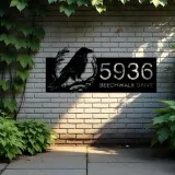 Custom Metal Crow Raven Metal Address Sign, House number, Outdoor Number Signage, Yard Sign Address Plate