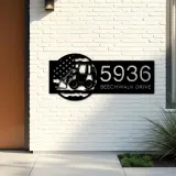 Custom Metal Farm excavator bulldozer US flag Metal Address Sign Custom House number Hanging Address Plaque Yard Sign Outdoor