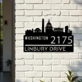 Custom Metal Washington city skyline Metal Address Sign Hanging Address Plaque house number Yard Outdoor Sign