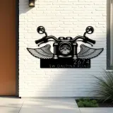 Custom Metal Biker Bike rider Motocycle with wings Metal Address Sign, House number, Outdoor Number Signage, Yard Sign Address Plate