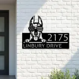 Custom Metal Doberman dog US flag glasses Metal Address Sign House number Hanging Address Plaque Yard Sign Outdoor decor