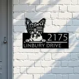 Custom Metal Chinese Crested dog US glasses Metal Address Sign House number Hanging Address Plaque Yard Sign Outdoor decor