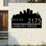 Custom Metal Raleigh city skyline Metal Address Sign Hanging Address Plaque house number Yard Outdoor Sign