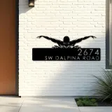 Custom Metal Swimmer Swimming pool summer sport Metal Address Sign, House number, Outdoor Number Signage, Yard Sign Address Plate