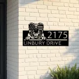 Custom Metal English Bulldog dog US flag glasses Metal Address Sign House number Hanging Address Plaque Yard Sign Outdoor decor