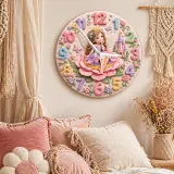 Whimsical Fairy Princess Kids Room Wall Clock