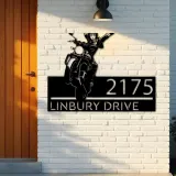 Custom Metal Girl biker bike rider Metal Address Sign, House number, Outdoor Number Signage, Yard Sign Address Plate