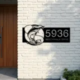 Custom Metal Marlin fishing rod bait hook Metal Address Sign, House number, Outdoor Number Signage, Yard Sign Address Plate