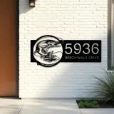Custom Metal Pike fishing rod bait hook Metal Address Sign, House number, Outdoor Number Signage, Yard Sign Address Plate