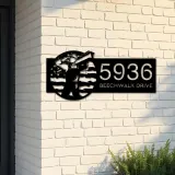 Custom Metal Construction worker US flag Metal Address Sign, House number, Outdoor Number Signage, Yard Sign Address Plate