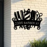 Custom Metal Barbershop Hair Stylist Barber Metal Address Sign, House number, Outdoor Number Signage, Yard Sign Address Plate
