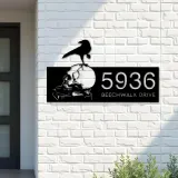 Custom Metal Raven on skull halloween Metal Address Sign, House number, Outdoor Number Signage, Yard Sign Address Plate