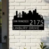 Custom Metal San Francisco city skyline Metal Address Sign Hanging Address Plaque house number Yard Outdoor Sign