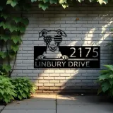 Custom Metal Whippet dog US flag glasses Metal Address Sign House number Hanging Address Plaque Yard Sign Outdoor decor