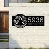 Custom Metal Buddha tree of life Metal Address Sign, House number, Outdoor Number Signage, Yard Sign Address Plate