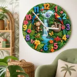 Tropical Jungle Safari Wood Kids Room Wall Clock